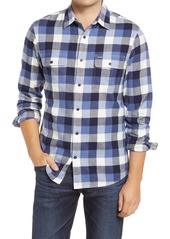 1901 Heavyweight Slim Fit Plaid Flannel Button-Up Shirt in Blue - Ivory Buffalo Check at Nordstrom