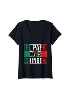 1901 Womens El Papa Mas Chingon Regalos Para Papa Dia Del Padre Dad V-Neck T-Shirt
