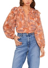 1.STATE Abstract Floral Balloon Sleeve Top