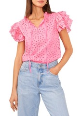 1.STATE Broderie Anglaise Flutter Sleeve Top