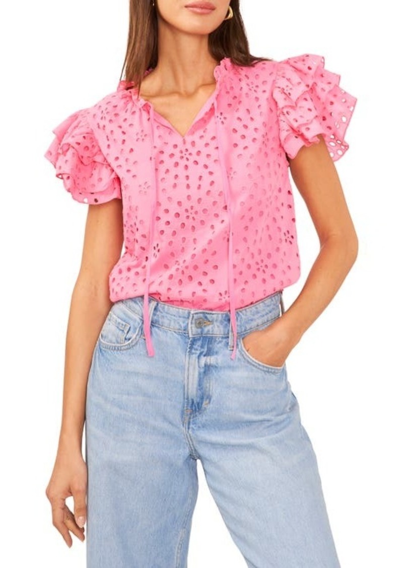 1.STATE Broderie Anglaise Flutter Sleeve Top