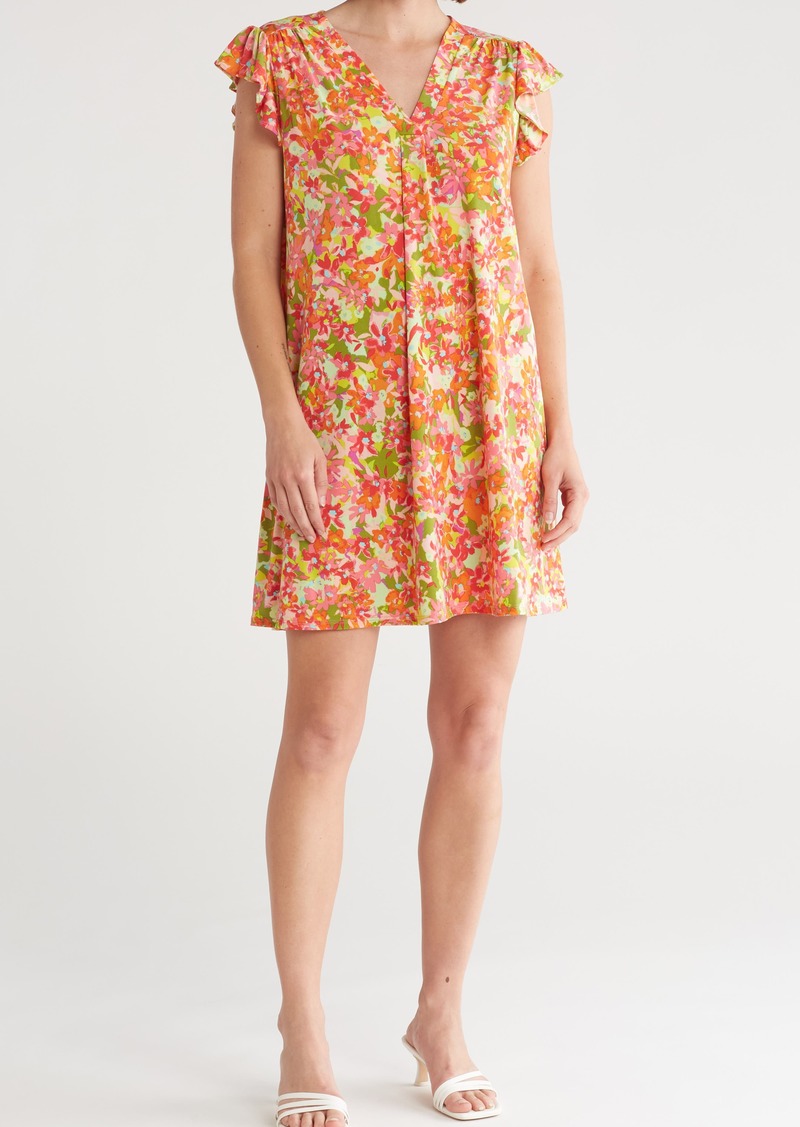 1.STATE Floral Ruffle Sleeve Minidress in Paradise Pink at Nordstrom Rack