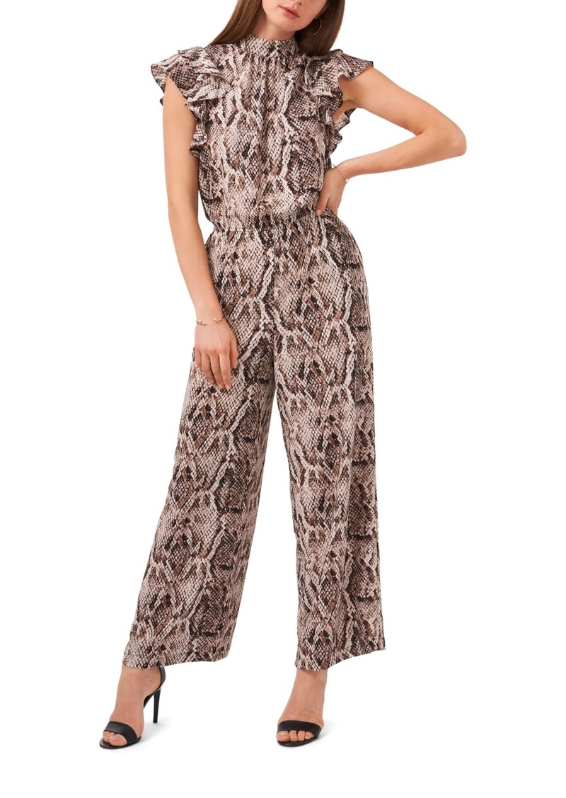 1.state Women's Flutter Sleeve Printed Mock Neck Jumpsuit - Birch Multi