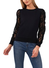 1.STATE Lace Sleeve Mock Neck Top in Rich Black at Nordstrom