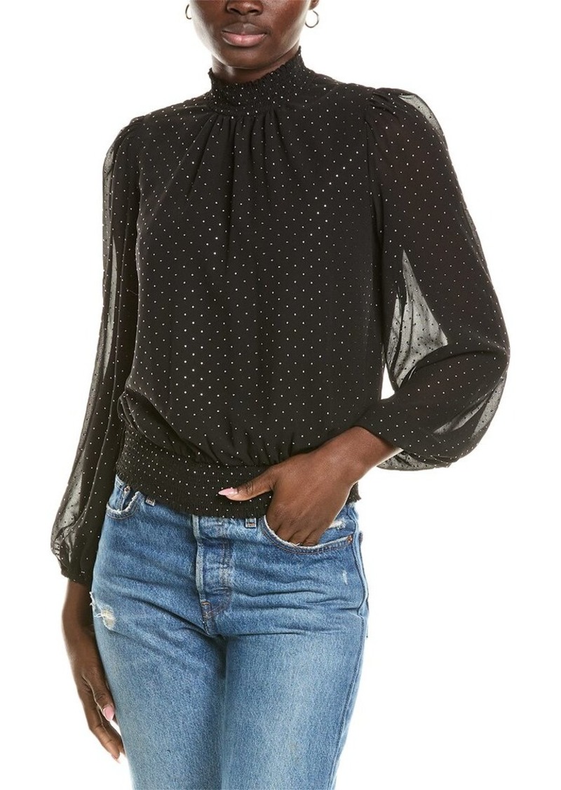 1.STATE Mock Neck Open Back Blouse