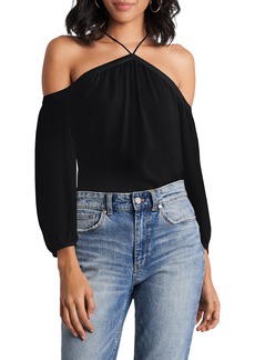 1.STATE Off the Shoulder Sheer Chiffon Blouse in Rich Black at Nordstrom Rack