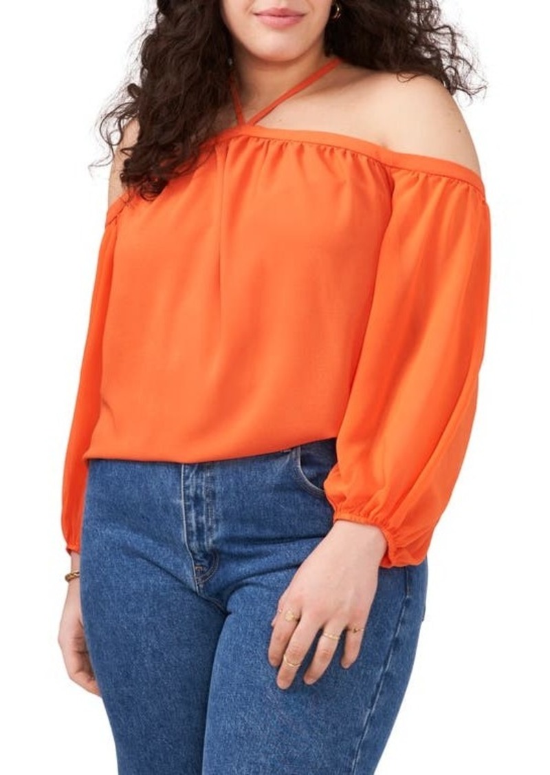 1.STATE Off the Shoulder Sheer Chiffon Blouse