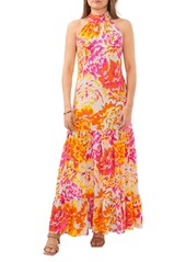 1.STATE Pleated Midi Halter Dress in Pink Multi at Nordstrom Rack