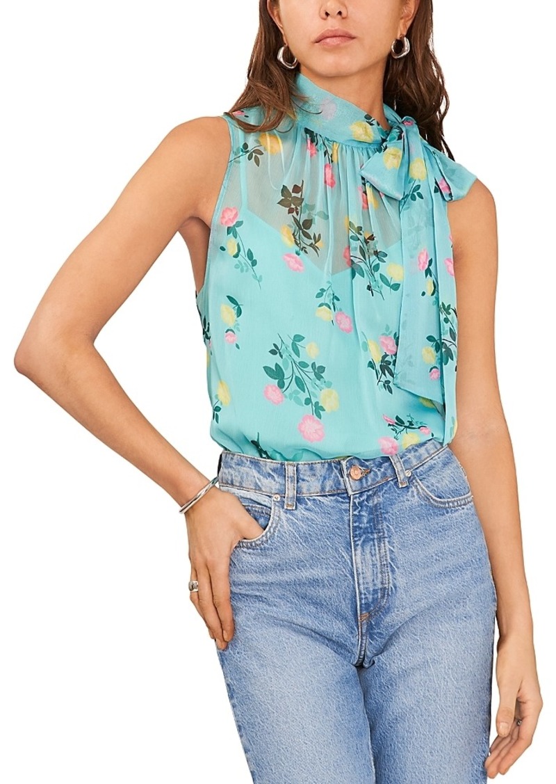 1.state Printed Side Tie Neck Top
