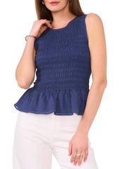 1.STATE Smock Bodice Cotton Voile Peplum Top