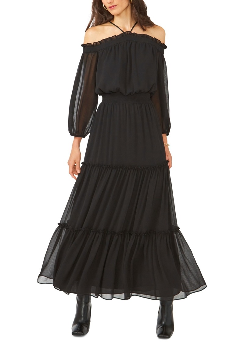 1.state Women's Smocked Waist Halter Long Sleeve Maxi Dress - Rich Black