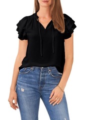 1.STATE Split Neck Flutter Sleeve Top