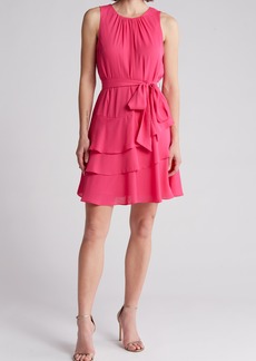 1.STATE Tie Waist Tiered Sleeveless Dress in Bright Rose Pink at Nordstrom Rack