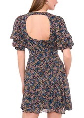 1.state Women's Bubble-Sleeve Back-Cutout Floral Mini Dress - Classic Navy