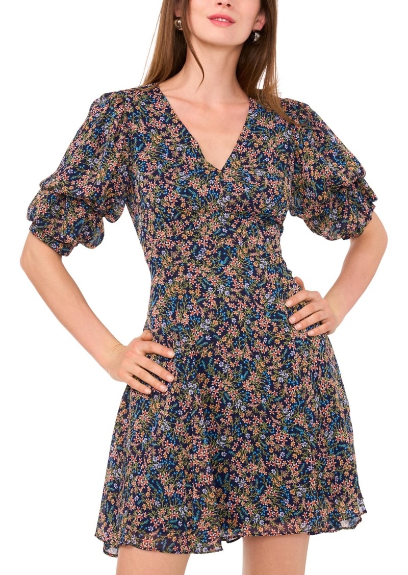 1.state Women's Bubble-Sleeve Back-Cutout Floral Mini Dress - Classic Navy