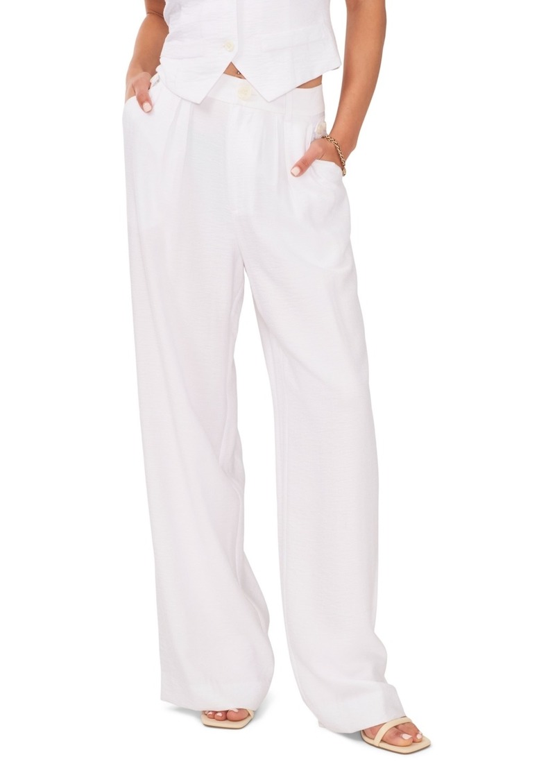 1.state Women's Button Detail Wide Leg Pants - Ultra White