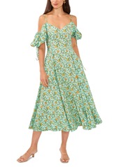 1.state Women's Floral Print Cold-Shoulder Puff Sleeve Midi Dress - Sea Glass