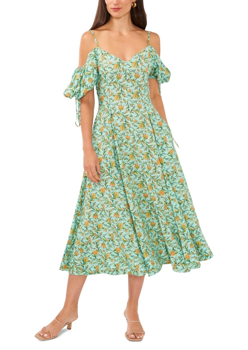 1.state Women's Floral Print Cold-Shoulder Puff Sleeve Midi Dress - Sea Glass