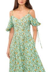 1.state Women's Floral Print Cold-Shoulder Puff Sleeve Midi Dress - Sea Glass