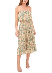 1.state Women's Floral-Print Strapless Ruffle-Tiered Midi Dress - Green Milieu