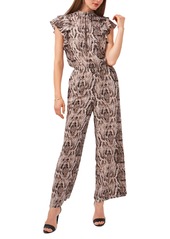 1.state Women's Flutter Sleeve Printed Mock Neck Jumpsuit - Birch Multi