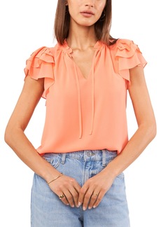 1.state Women's Flutter Sleeve V-Neck Top with Tie - Persimmon