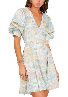 1.state Women's Floral V-Neck Tiered Bubble Puff Sleeve Mini Dress - Blue River