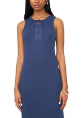 1.state Women's Lace-Up Cotton Bodycon Midi Dress - Tidal Navy