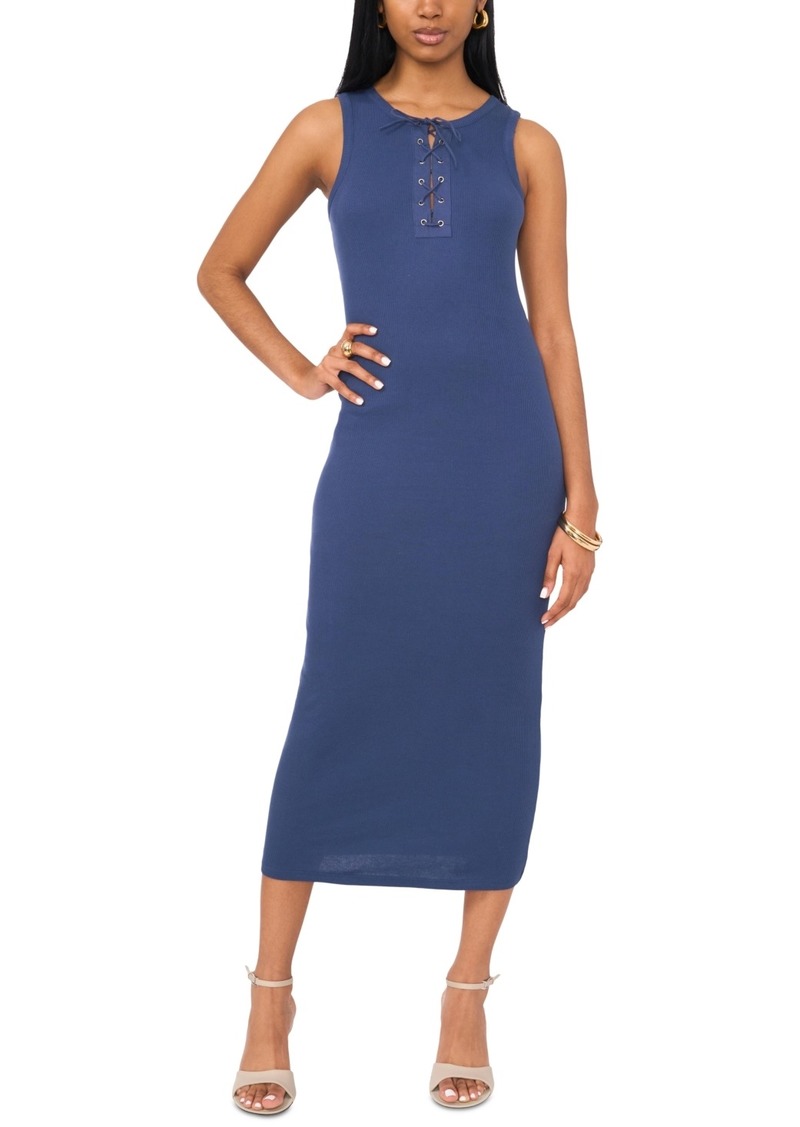 1.state Women's Lace-Up Cotton Bodycon Midi Dress - Tidal Navy