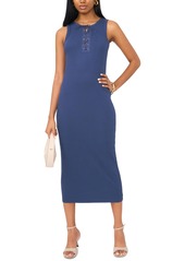 1.state Women's Lace-Up Cotton Bodycon Midi Dress - Tidal Navy