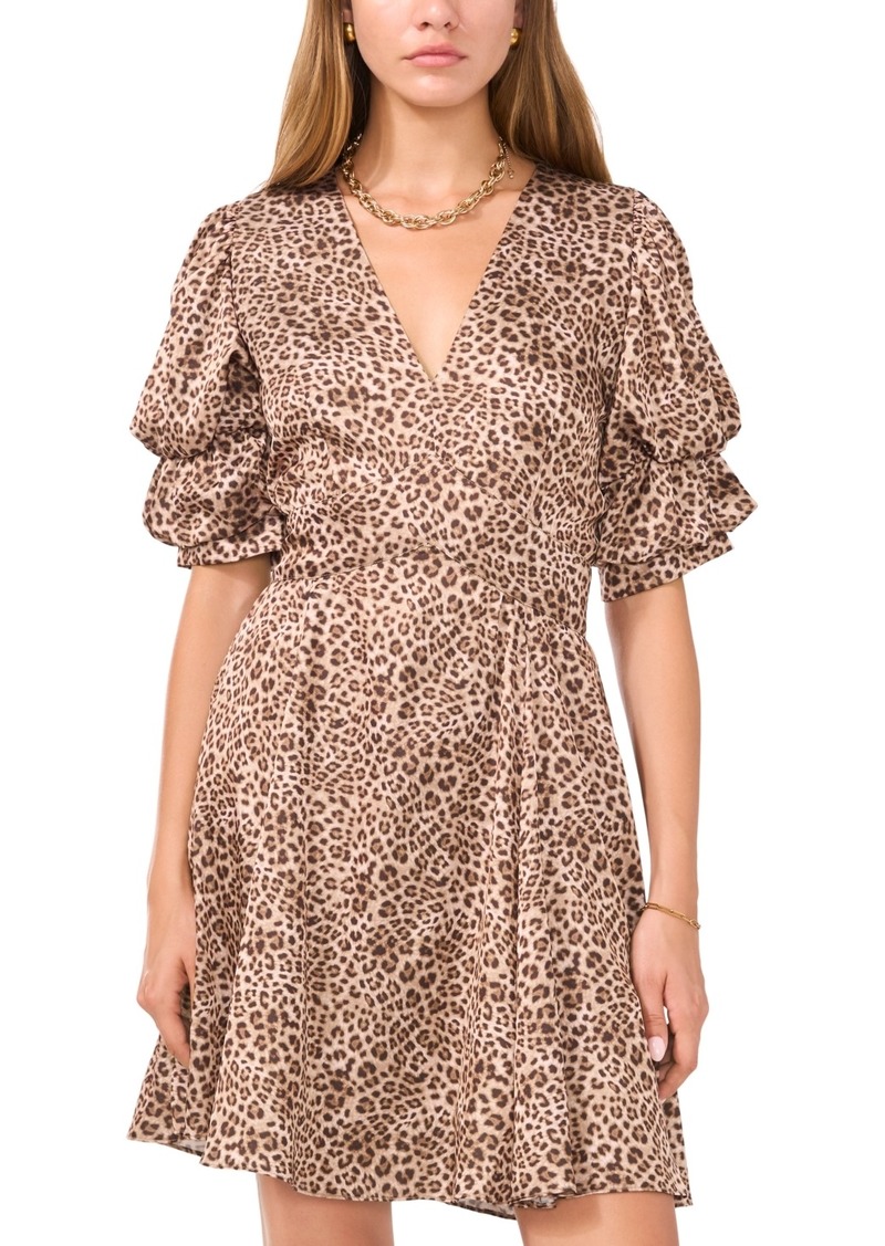 1.state Women's Leopard-Print Bubble-Sleeve Dress - Sand