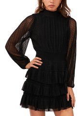 1.state Women's Long Sleeve Mock-Neck Mini Dress - Rich Black