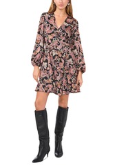 1.state Women's Long-Sleeve V-Neck Mini Dress - Rich Black