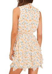 1.state Women's Printed Smocked Sleeveless Mock Neck Ruffled Mini Dress - Symphonic Sunset