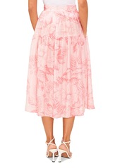 1.state Women's Printed Low Yoke Puffy Midi Skirt - Rose Gauze