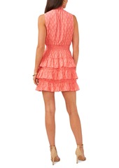 1.state Women's Printed Smocked Ruffled Sleeveless Fit & Flare Dress - Shell Pink