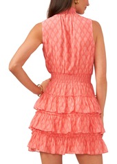 1.state Women's Printed Smocked Ruffled Sleeveless Fit & Flare Dress - Shell Pink