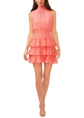 1.state Women's Printed Smocked Ruffled Sleeveless Fit & Flare Dress - Shell Pink