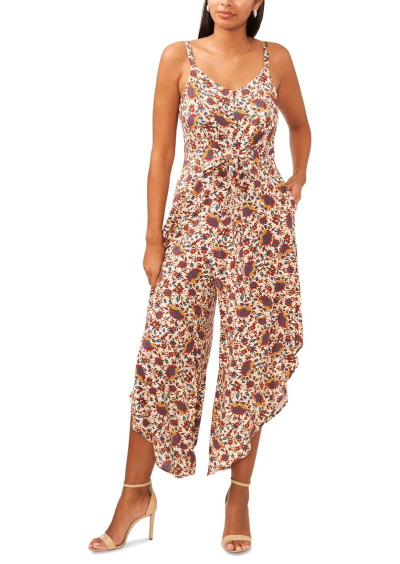 1.state Women's Printed Tie Front Sleeveless Cropped Jumpsuit - Sand Ash