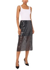 1.state Women's Side-Zip Sequin Midi Skirt - Rich Black