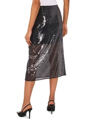 1.state Women's Side-Zip Sequin Midi Skirt - Rich Black