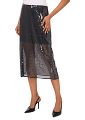 1.state Women's Side-Zip Sequin Midi Skirt - Rich Black