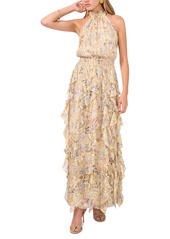 1.state Women's Sleeveless Cascade-Ruffle Maxi Dress - Cathay Spice