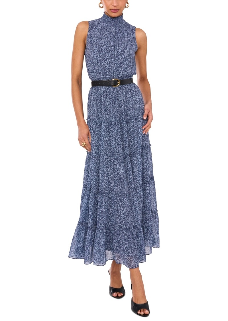 1.state Women's Smocked Mock Neck Sleeveless Maxi Dress - Indigo Night