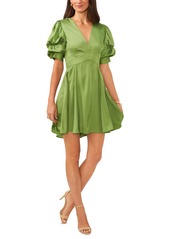 1.state Women's V-Neck Tiered Bubble Puff Sleeve Mini Dress - Salted Lime