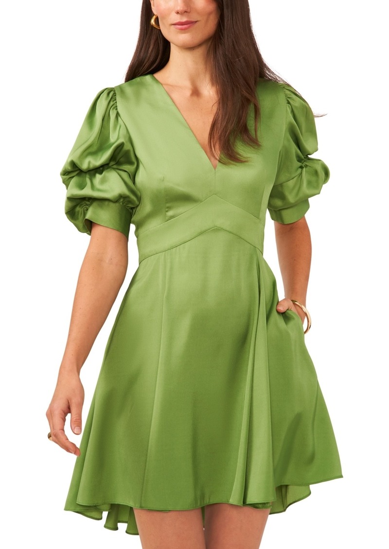 1.state Women's V-Neck Tiered Bubble Puff Sleeve Mini Dress - Salted Lime