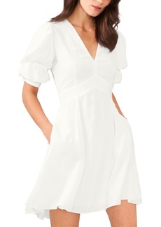 1.state Women's V-Neck Tiered Bubble Puff Sleeve Mini Dress - New Ivory