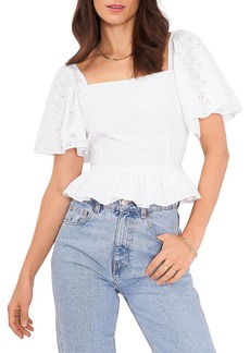 1.STATE Womens Eyelet Square Neck Blouse
