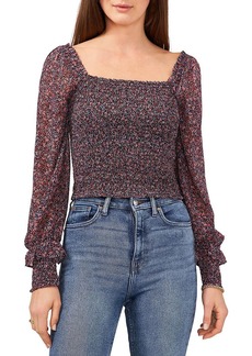 1.STATE Womens Floral Print Smocked Blouse
