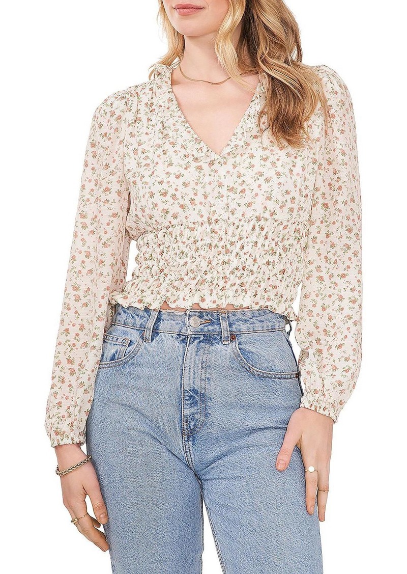 1.STATE Womens Floral Smocked Cropped